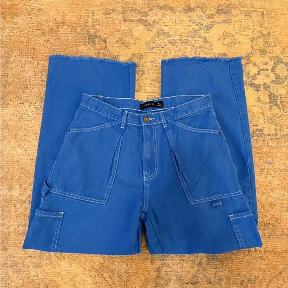 Lioness EUC Blue Miami Vice Cargo Jeans with Frayed Hem - Picture 2 of 7